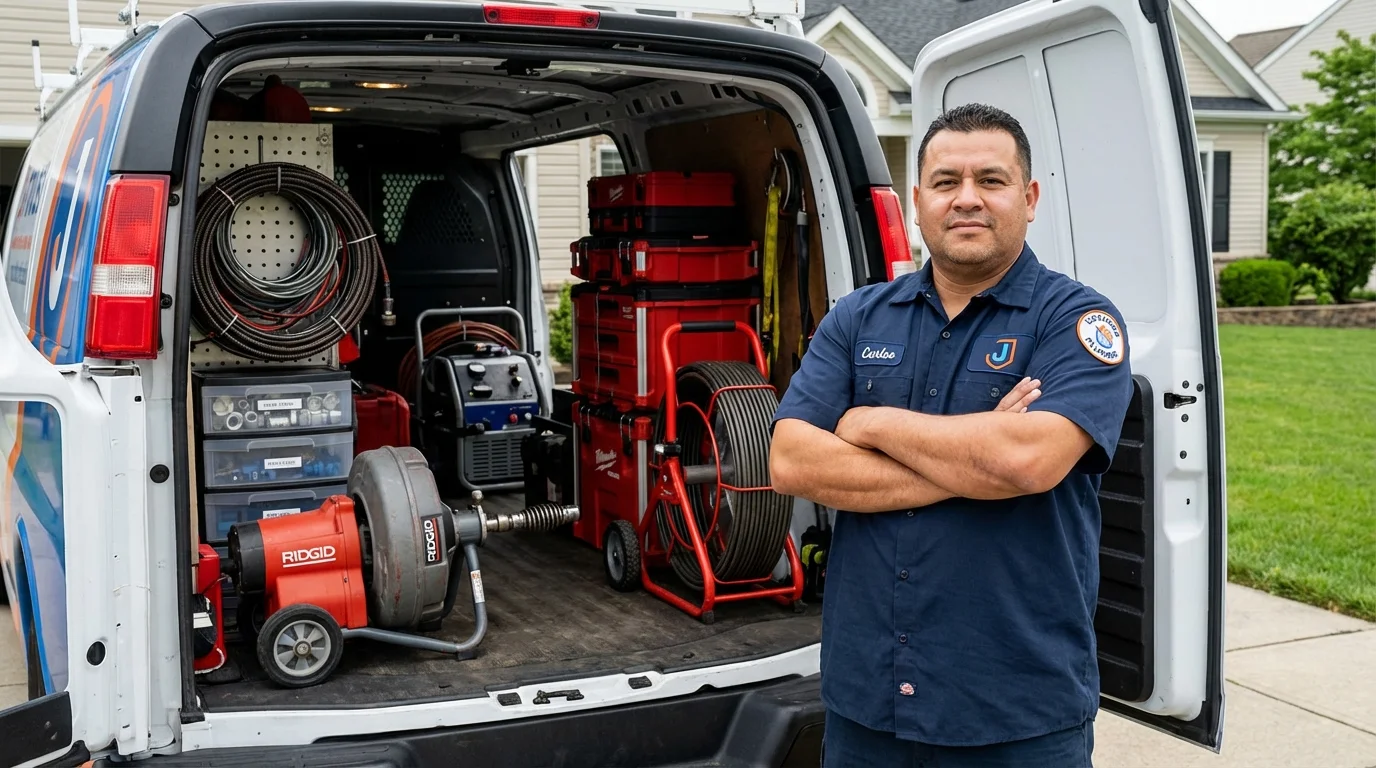 Professional drain cleaning equipment and Johns Plumbing LLC plumber in Celina