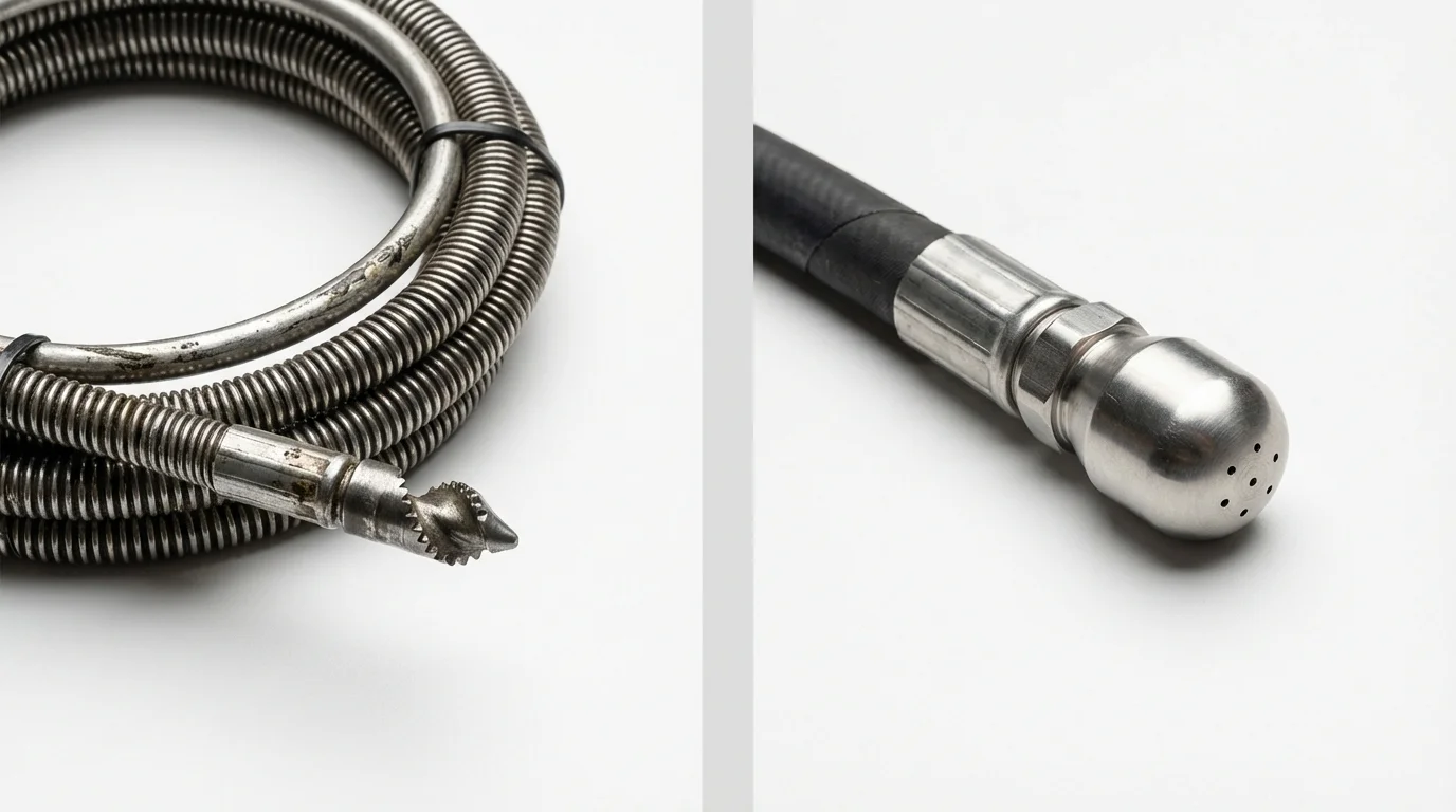 Drain snake cable and hydro jetting nozzle used for drain cleaning in Celina, OH